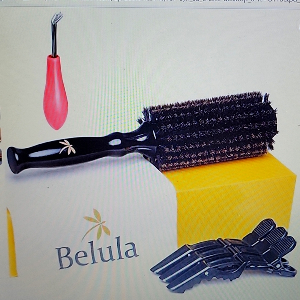 Belula 100% soft boar bristle round brush Large 2.4" wooden barrel 3 clips New